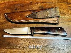 Vintage Chubby Hueske 1419 Fixed Blade Knife + Original Leather Sheath