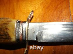 Vintage Cowboy Head Hunting Knife Stag Handle Leather Sheath Solingen Germany