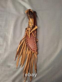 Vintage Custom Handcrafted Elk Antler Bear Scrimshaw Bowie Hunting Knife Sheath