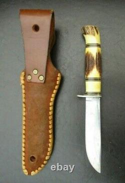 Vintage Custom Norway MORSETH Knife 3 Pc Stag Handle Fixed Blade & Sheath