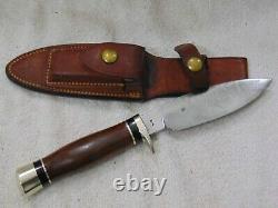 Vintage Custom RALPH BONE Fixed Blade Hunting Knife & JOHNSON'S LEATHER SHEATH