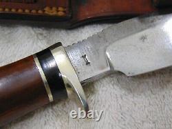 Vintage Custom RALPH BONE Fixed Blade Hunting Knife & JOHNSON'S LEATHER SHEATH