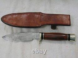 Vintage Custom RALPH BONE Fixed Blade Hunting Knife & JOHNSON'S LEATHER SHEATH