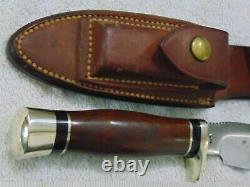 Vintage Custom RALPH BONE Fixed Blade Hunting Knife & JOHNSON'S LEATHER SHEATH