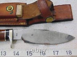 Vintage Custom RALPH BONE Fixed Blade Hunting Knife & JOHNSON'S LEATHER SHEATH