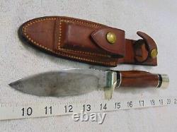 Vintage Custom RALPH BONE Fixed Blade Hunting Knife & JOHNSON'S LEATHER SHEATH