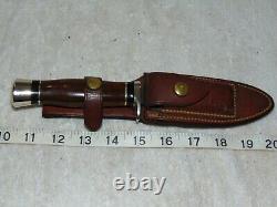 Vintage Custom RALPH BONE Fixed Blade Hunting Knife & JOHNSON'S LEATHER SHEATH