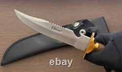 Vintage Dagger Knife Fixed Leopard Wood Handle Leather Sheath Hunting France Men