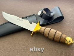 Vintage Dagger Knife Fixed Leopard Wood Handle Leather Sheath Hunting France Men