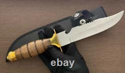 Vintage Dagger Knife Fixed Leopard Wood Handle Leather Sheath Hunting France Men