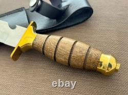 Vintage Dagger Knife Fixed Leopard Wood Handle Leather Sheath Hunting France Men