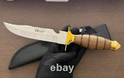 Vintage Dagger Knife Fixed Leopard Wood Handle Leather Sheath Hunting France Men