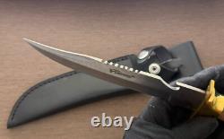 Vintage Dagger Knife Fixed Leopard Wood Handle Leather Sheath Hunting France Men