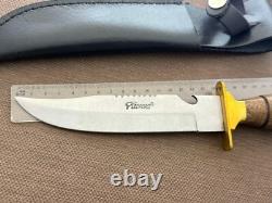 Vintage Dagger Knife Fixed Leopard Wood Handle Leather Sheath Hunting France Men