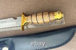 Vintage Dagger Knife Fixed Leopard Wood Handle Leather Sheath Hunting France Men