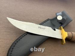 Vintage Dagger Knife Fixed Leopard Wood Handle Leather Sheath Hunting France Men