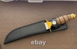 Vintage Dagger Knife Fixed Leopard Wood Handle Leather Sheath Hunting France Men