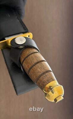 Vintage Dagger Knife Fixed Leopard Wood Handle Leather Sheath Hunting France Men