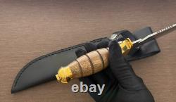 Vintage Dagger Knife Fixed Leopard Wood Handle Leather Sheath Hunting France Men