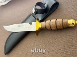 Vintage Dagger Knife Fixed Leopard Wood Handle Leather Sheath Hunting France Men