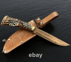 Vintage Dagger Knife Fixed Soligen Handmade Handle Engraved Germany Sheath Blade