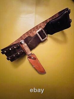 Vintage ERN SOLINGEN Germany Fixed Blade Hunting Knife Sheath Leather Belt Crown