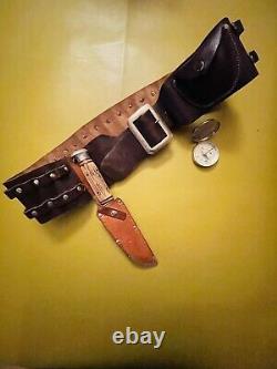 Vintage ERN SOLINGEN Germany Fixed Blade Hunting Knife Sheath Leather Belt Crown