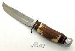 Vintage Edge Brand 483 Hunting Knife Set Solingen West Germany Stag Handles