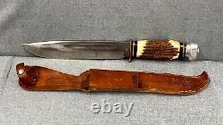 Vintage Edge Brand 485 Solingen Germany Fixed Blade Hunting Knife Leather Sheath