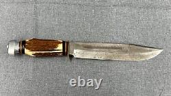 Vintage Edge Brand 485 Solingen Germany Fixed Blade Hunting Knife Leather Sheath