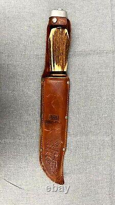 Vintage Edge Brand 485 Solingen Germany Fixed Blade Hunting Knife Leather Sheath