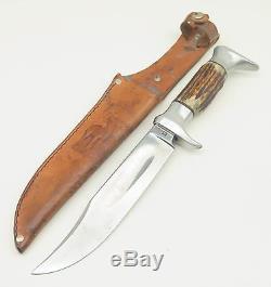 Vintage Edge Brand 55 Solingen Germany Stag Handle Leather Sheath Hunting Knife
