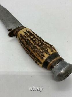 Vintage Edge Brand Solingen Germany Model 457 Stag Handle Hunting Knife Rare T1