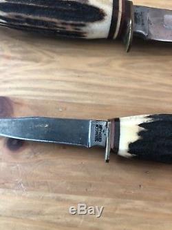 Vintage Edge Mark 426 Hunting Knife Set Solingen Germany Matched Pair Stag
