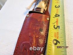 Vintage Edgebrand Solinger German Knife 471 Stag Antler Handle & Embossed Sheath