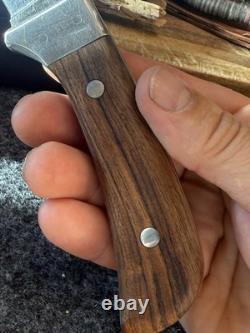 Vintage Fixed Blade Hunting Knife Handmade In The USA With Rigid Burgundy Sheath