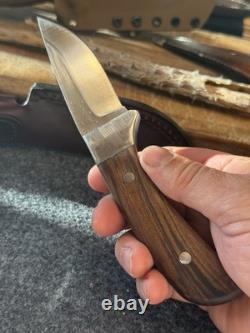Vintage Fixed Blade Hunting Knife Handmade In The USA With Rigid Burgundy Sheath