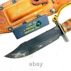 Vintage Fixed Blade Survival Knife & Sharpener Stone, with Leather Handle & Sheath