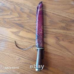 Vintage Fred Bizon Handcrafted Slim Bowie Knife, Tooled Leather Sheath