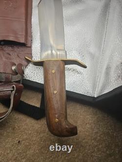 Vintage Full Tang Hunting Bowie Knife 9.5 Wood Handle + Sheath Pakistan