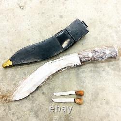 Vintage Genuine Gurkha Kukri BKSZ2103 Fixed Blade Knife with Wood Handle, 3 Piece
