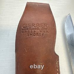 Vintage Gerber Shorty Knife Black Armorhide Handle And Leather Sheath. Hunting