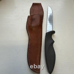 Vintage Gerber Shorty Knife Black Armorhide Handle And Leather Sheath. Hunting
