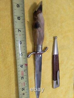 Vintage German Deer Foot Hunting Knife Large 5 Inch Blade WithSheath With Name