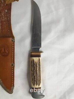 Vintage German E. K. & Co. Solingen Rostfrei Fulda Stag Hunting Knife With Sheath