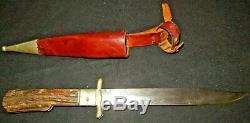 Vintage German Folding Hunting Knife Pig Sticker/stag Handle +leather Sheath