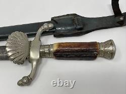 Vintage German Germany Hubertus Solingen Engraved Hunting Dagger Knife with Sheath