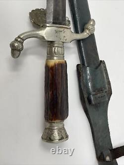 Vintage German Germany Hubertus Solingen Engraved Hunting Dagger Knife with Sheath