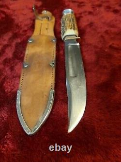 Vintage German Hunting Knife Stag Bone Solingen SS withcase WWII era Sportsman old