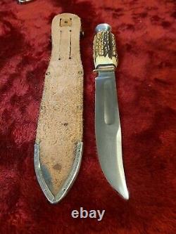 Vintage German Hunting Knife Stag Bone Solingen SS withcase WWII era Sportsman old